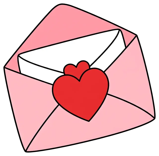 Love letter with heart seal in pink envelope