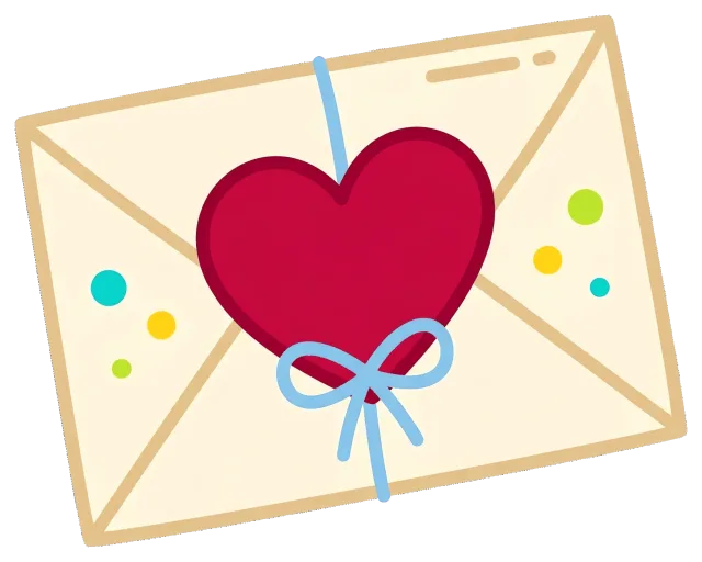 Love letter with red heart and blue ribbon