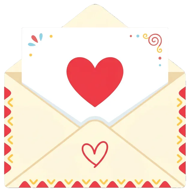 Love letter with red heart and decorative envelope