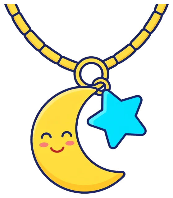 Moon and star charms necklace with smiling face