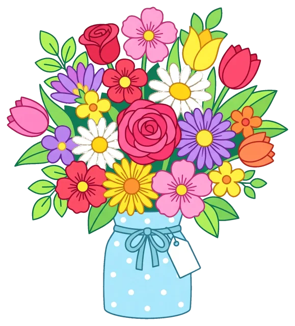 Mother's Day colorful flower bouquet in blue vase