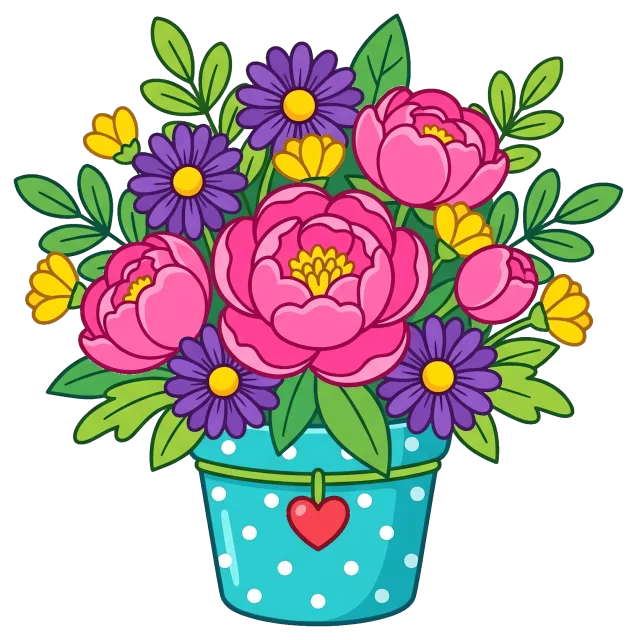 Mother’s Day flower gift bouquet in blue polka dot pot