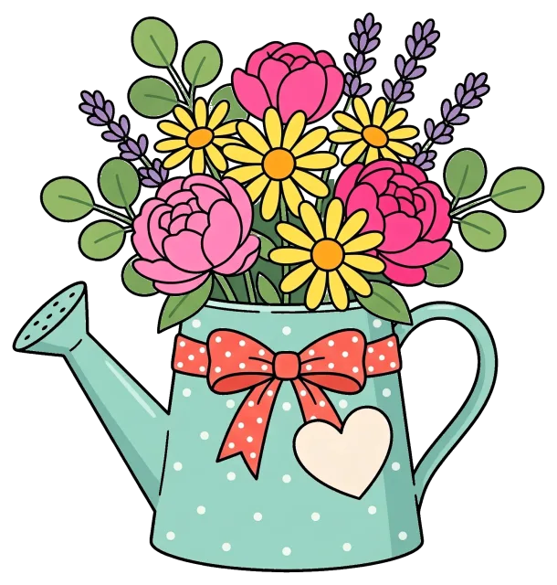 Mother's Day flower gift in decorated watering can