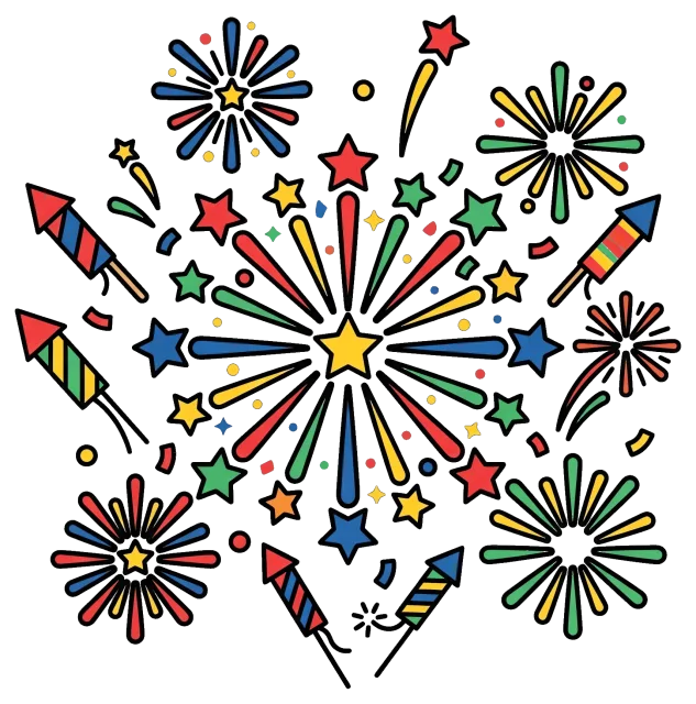 New Year colorful fireworks celebration