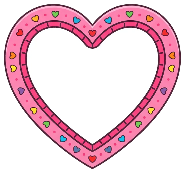 Pink heart frame with colorful small hearts