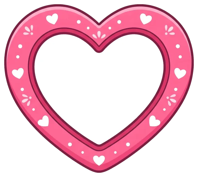 Pink heart frame with small white hearts and decorative dots