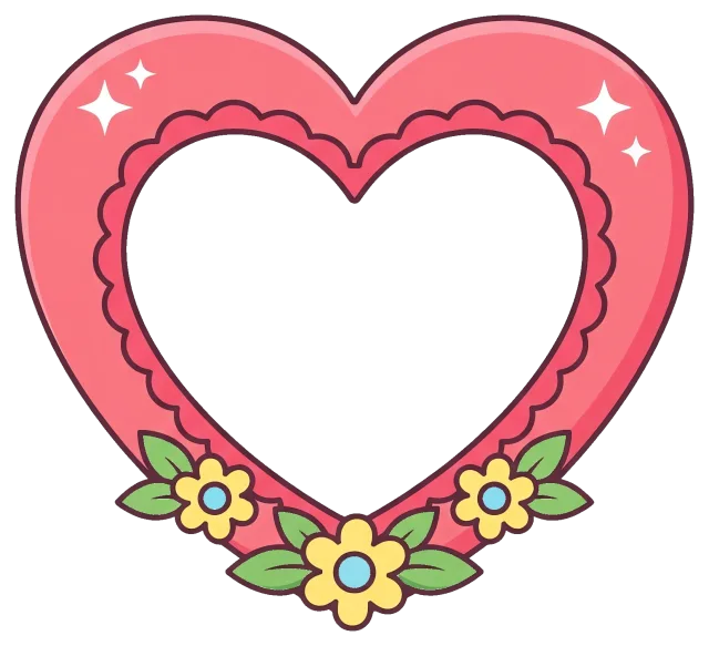 Pink Heart Frame with Yellow Flowers and Sparkles