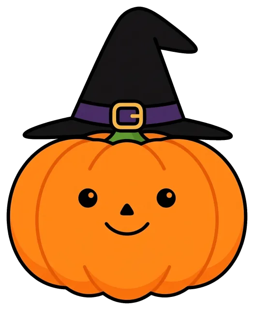 Pumpkin with Witch Hat and Smiling Face