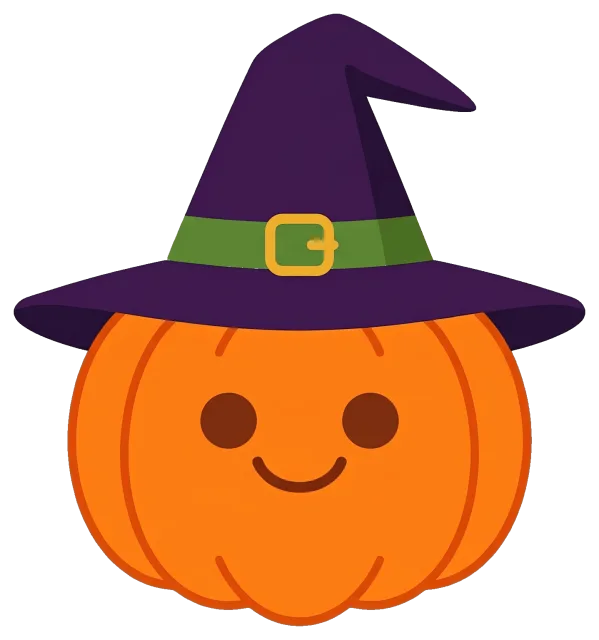 Smiling pumpkin wearing a purple witch hat