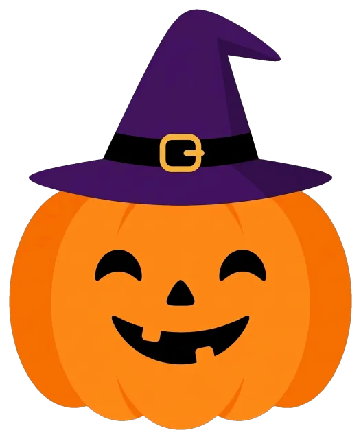 Smiling Pumpkin Wearing a Purple Witch Hat