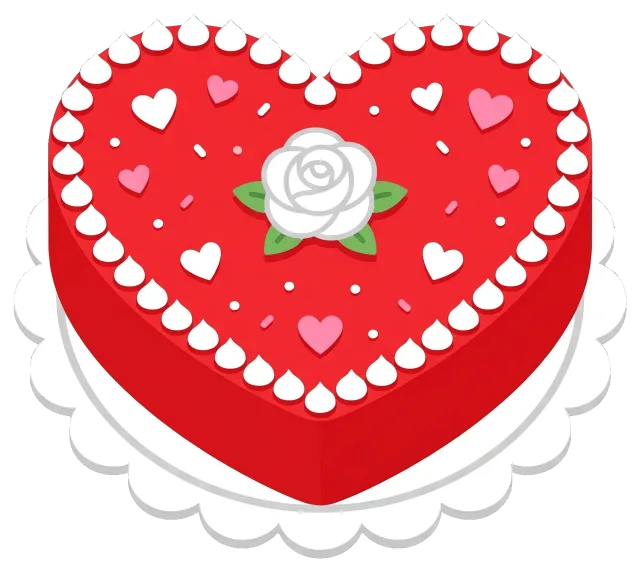 Valentine heart shaped cake with white rose decoration