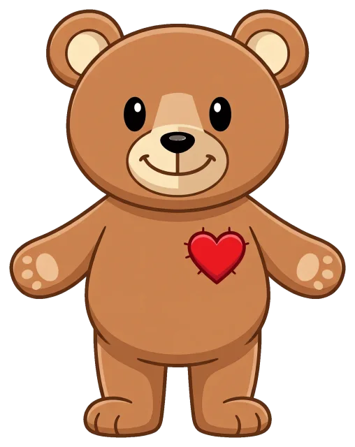 Valentine teddy bear with stitched red heart