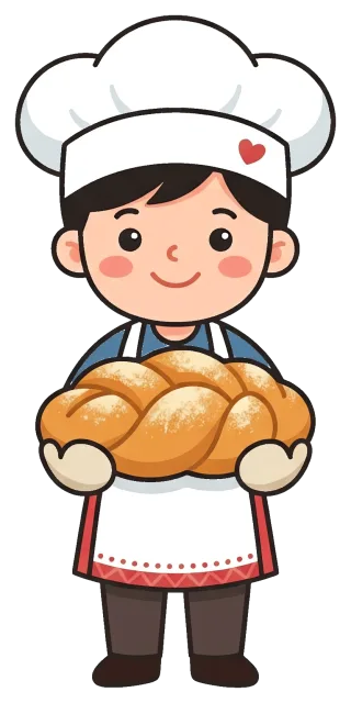 Baker holding freshly baked braided bread