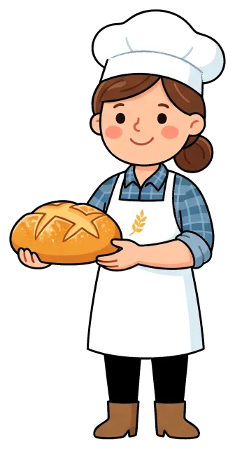 Baker holding freshly baked bread loaf