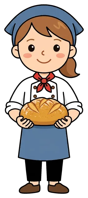 Baker holding freshly baked bread loaf