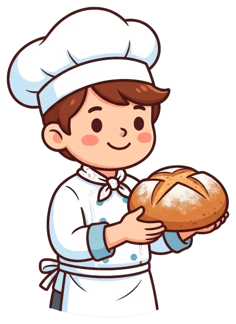 Baker holding freshly baked bread loaf