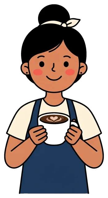 Barista holding a cup of coffee with latte art