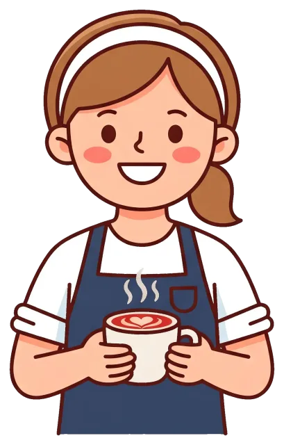 Barista holding a cup of coffee with latte art