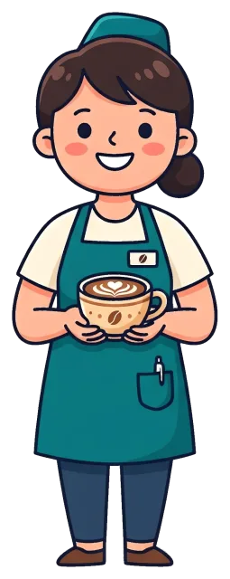 Barista holding a cup of latte art coffee