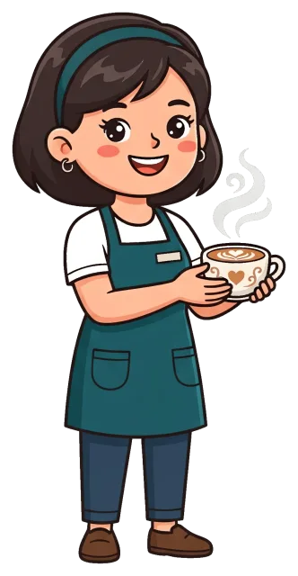 Barista holding a cup of latte with heart latte art