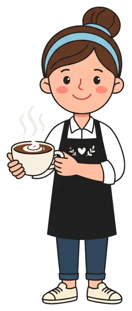 Barista holding a steaming cup of coffee