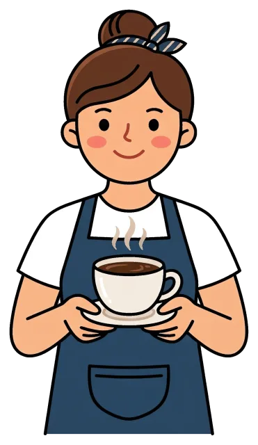 Barista holding a steaming cup of coffee