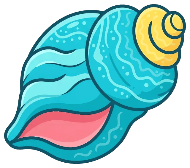 Blue and yellow seashell ornament with pink interior