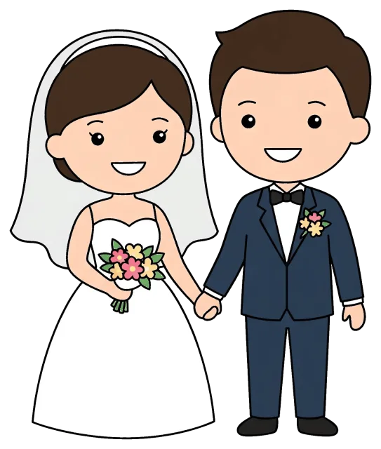 Bride and groom holding hands on wedding day