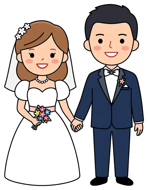 Bride and groom standing together holding hands