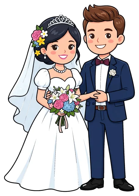 Bride and groom standing together on wedding day
