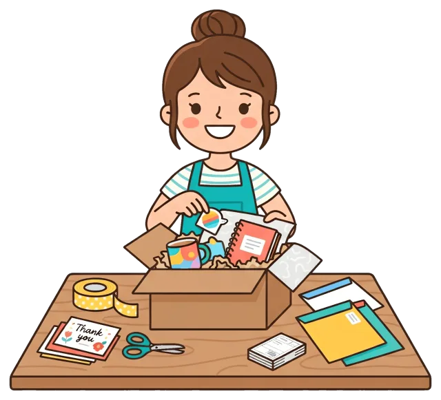 Business owner packing orders with care at desk