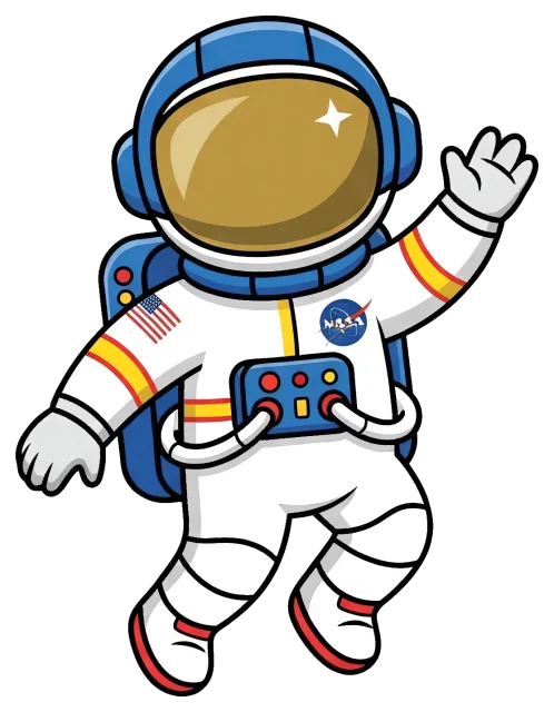 Cartoon astronaut in white NASA suit waving