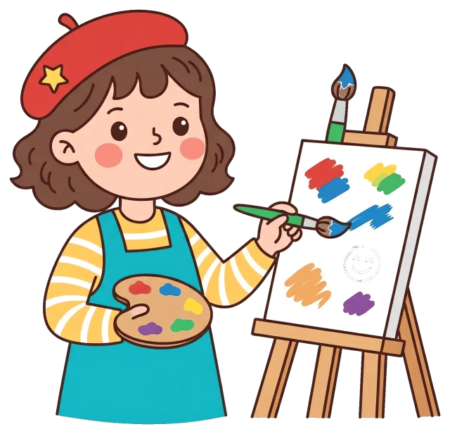 Child artist painting colorful strokes on canvas