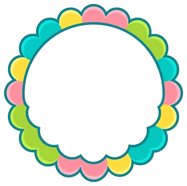 Colorful scalloped round frame with pastel petals