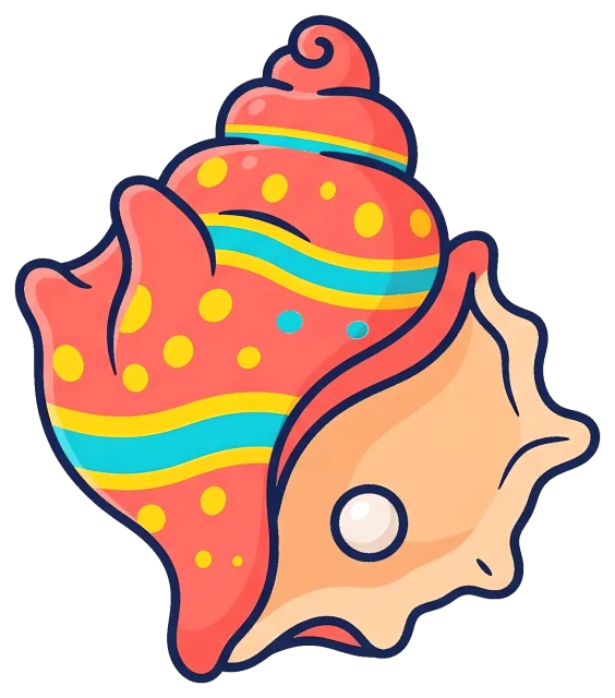 Colorful seashell ornament with yellow and blue stripes