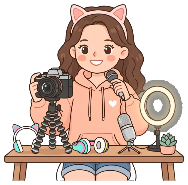 Content Creator Recording Video with Camera and Microphone