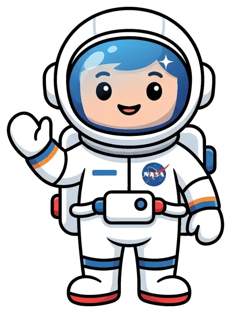 Cute astronaut waving in NASA spacesuit