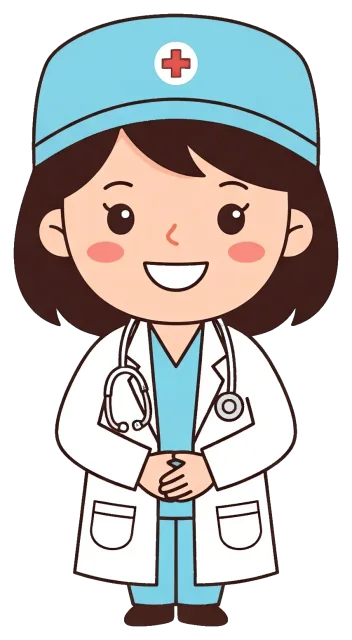 Cute cartoon female doctor with stethoscope and medical cap