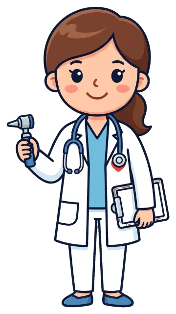Cute female doctor holding otoscope and clipboard