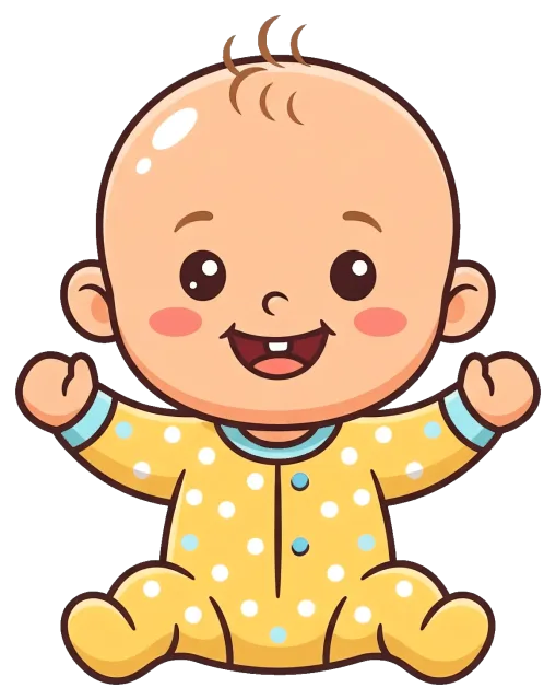 Cute happy baby in yellow polka dot pajamas