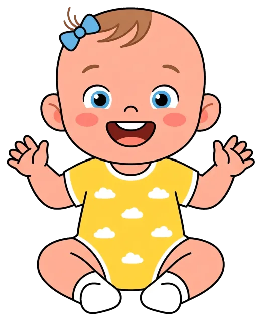Cute happy baby with blue bow and yellow cloud onesie