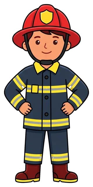 Firefighter in full protective gear with red helmet
