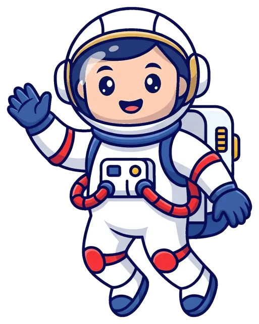 Friendly cartoon astronaut waving in space suit