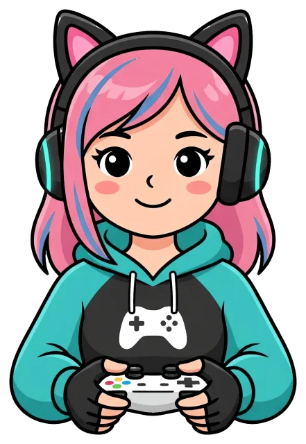 Gamer Girl with Pink Hair Wearing Cat Ear Headphones
