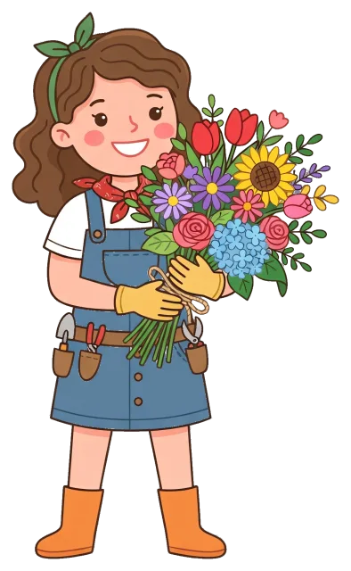 Gardener holding a colorful bouquet of flowers