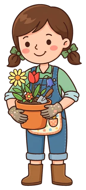 Gardener Holding Flower Pot with Colorful Blooms
