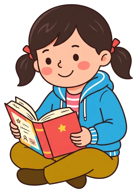 Girl Reading a Book Sitting Cross-Legged