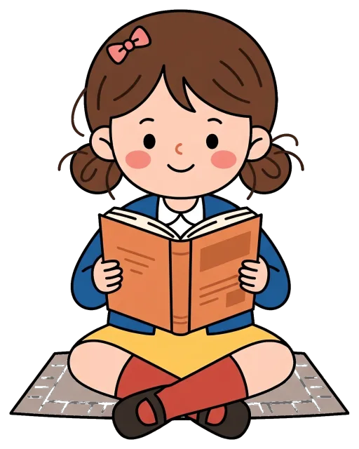 Girl reading a book while sitting cross-legged