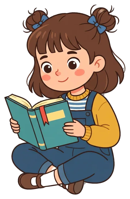 Girl Reading Book Sitting Cross-Legged