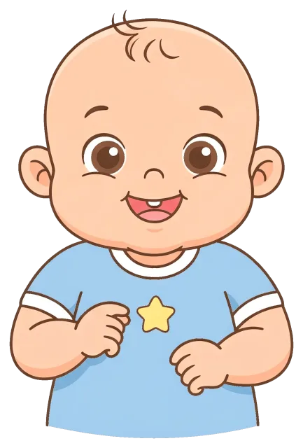 Happy baby cartoon illustration in blue shirt with star